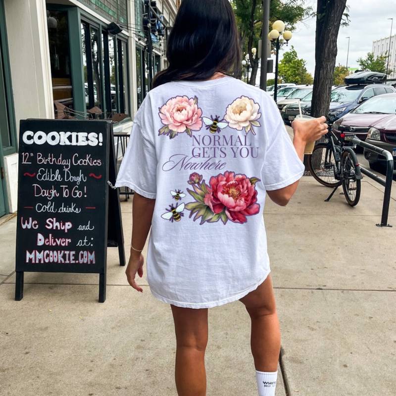 Bee Your Own Kind Oversized Retro Flower Shirt Normal Gets You Nowhere Motivational Quote Y2K Back Print Vintage Wild Mental Health von CincerelyYoursShop