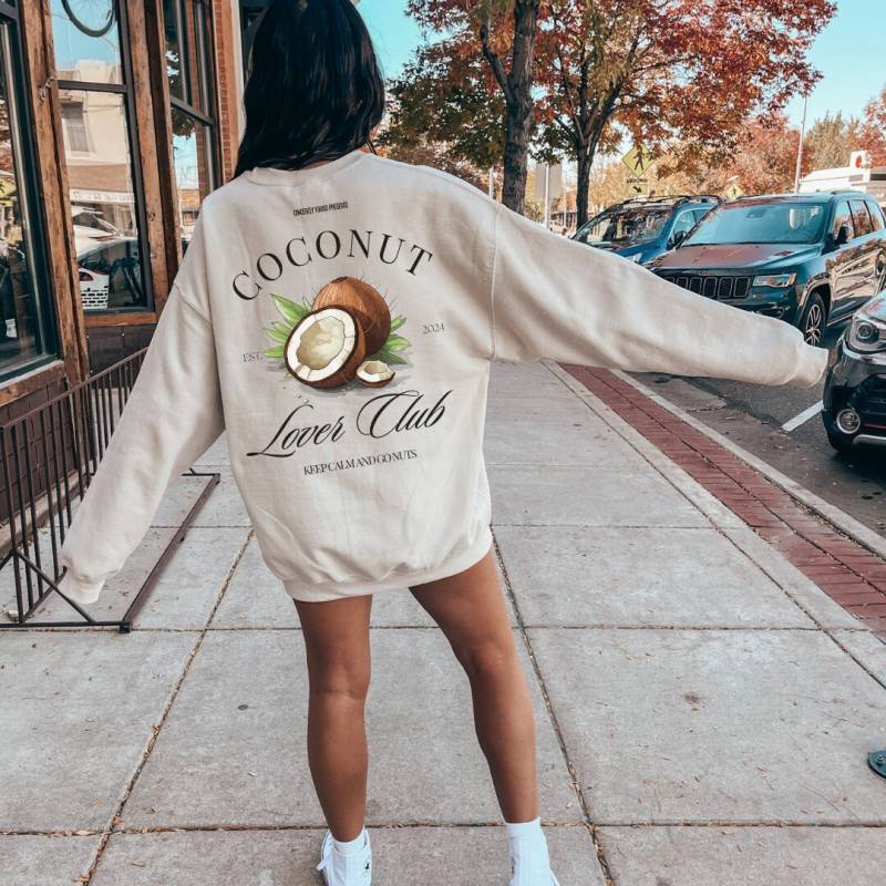 Coconut Lover Club Back Print Sun Summer Sweatshirt Boho Hawaii-Hemd Vintage Pocket Fruit Lover Beach Vibes Y2K Vacation Hoodie Girls von CincerelyYoursShop