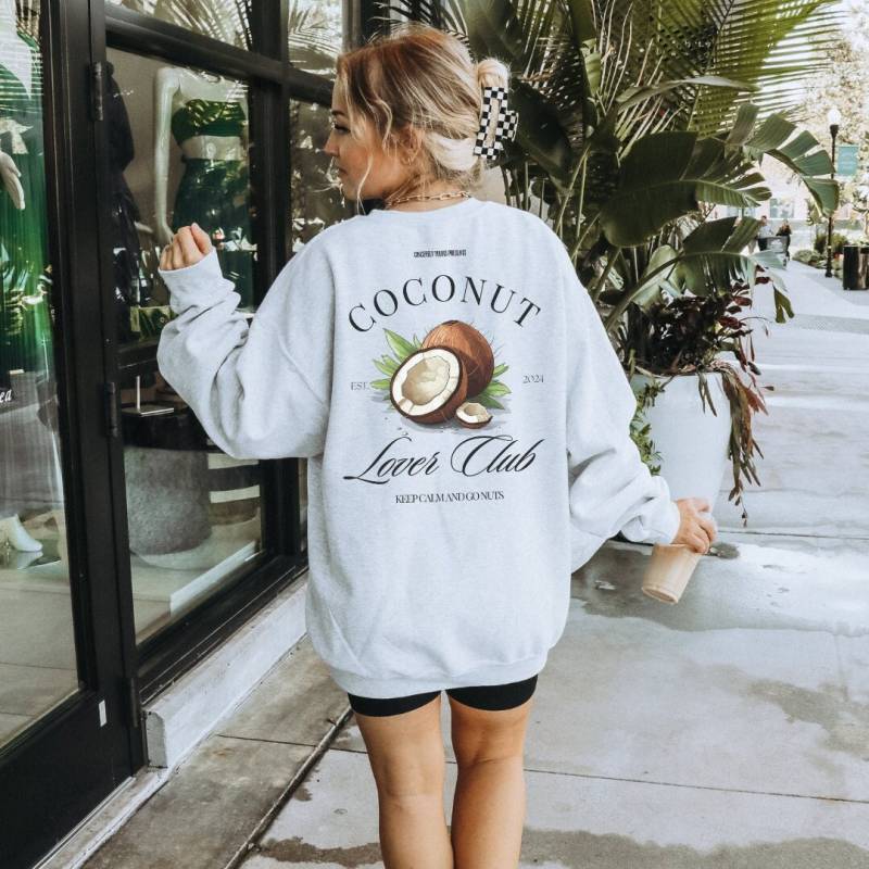 Coconut Lover Club Back Print Sun Summer Sweatshirt Boho Hawaii-Hemd Vintage Pocket Fruit Lover Beach Vibes Y2K Vacation Hoodie Girls von CincerelyYoursShop