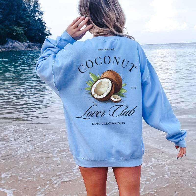 Coconut Lover Club Back Print Sun Summer Sweatshirt Boho Hawaii-Hemd Vintage Pocket Fruit Lover Beach Vibes Y2K Vacation Hoodie Girls von CincerelyYoursShop