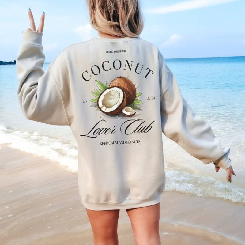 Coconut Lover Club Back Print Sun Summer Sweatshirt Boho Hawaii-Hemd Vintage Pocket Fruit Lover Beach Vibes Y2K Vacation Hoodie Girls von CincerelyYoursShop