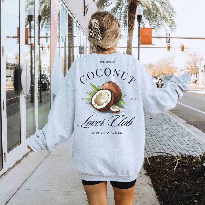 Coconut Lover Club Back Print Sun Summer Sweatshirt Boho Hawaii-Hemd Vintage Pocket Fruit Lover Beach Vibes Y2K Vacation Hoodie Girls von CincerelyYoursShop
