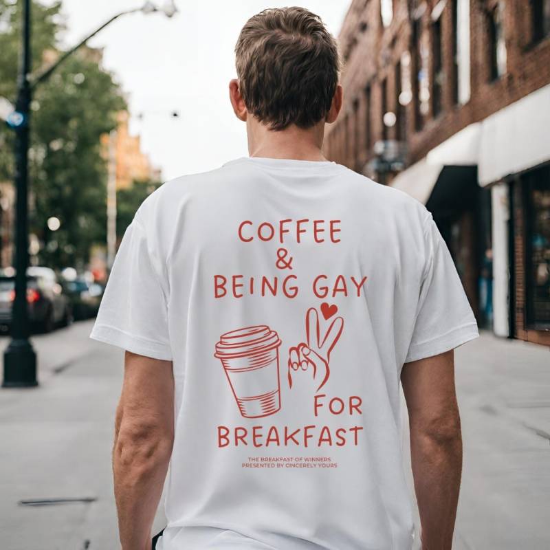 Coffee & Being Gay For Breakfast The Of Winners Retro Back Print Coffee Lover Lgbt Gift 90S Pride Month Pocket Funny Quote von CincerelyYoursShop