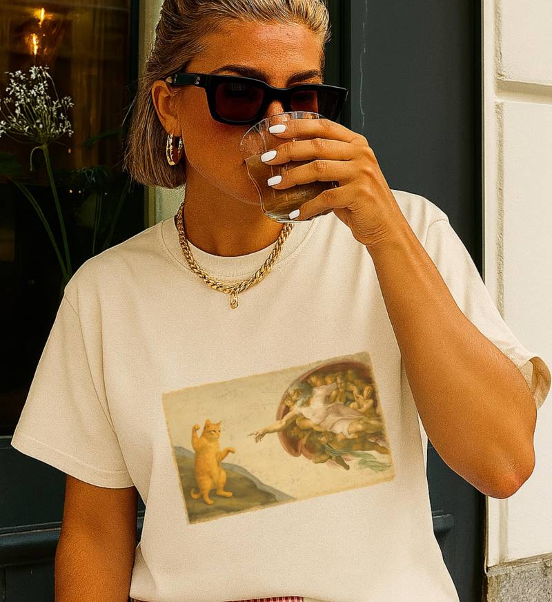 Creation Of Adam Cat Meme Shirt Vintage Funny Childless Lady Introverts Feminists 90S Unhinged Girlies Y2K Dark Humor Gift Top Sarcasm von CincerelyYoursShop