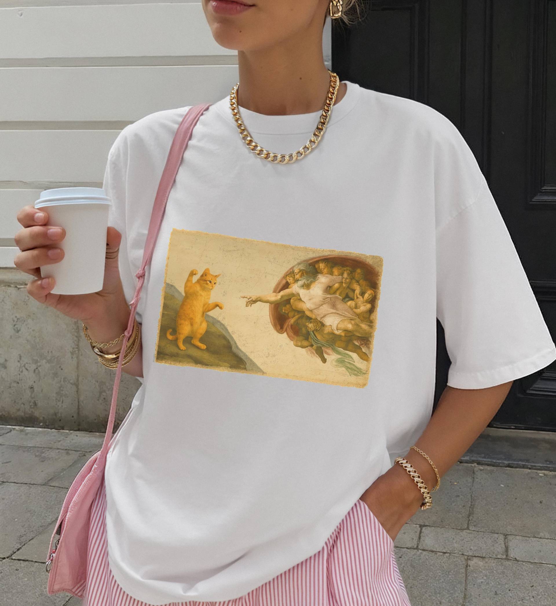 Creation Of Adam Cat Meme Shirt Vintage Funny Childless Lady Introverts Feminists 90S Unhinged Girlies Y2K Dark Humor Gift Top Sarcasm von CincerelyYoursShop