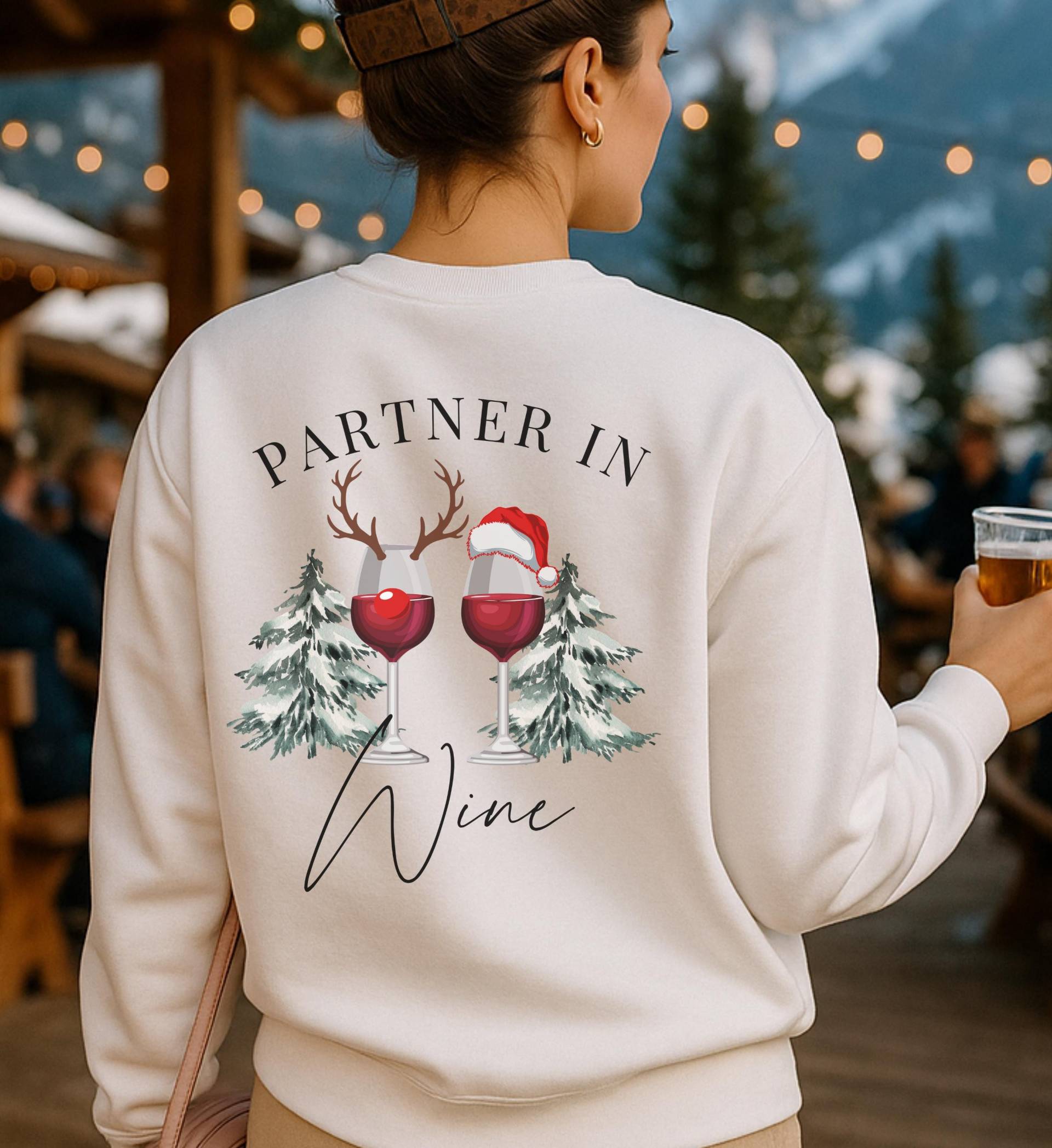 Custom Partner in Wine Christmas Sweater Funny Best Friend Matching Holiday Sweatshirt Personalized Lover Gift Bestie Xmas Back Print von CincerelyYoursShop