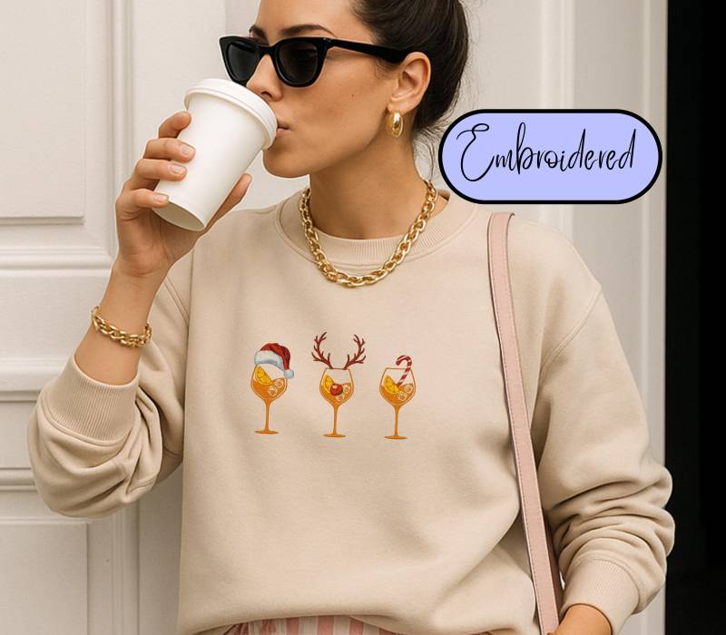 Embroidered Christmas Orange Spritz Sweatshirt Funny Holiday Cocktail Sweater Cozy Embroidery Gift Lover Women Xmas Jumper Italian von CincerelyYoursShop