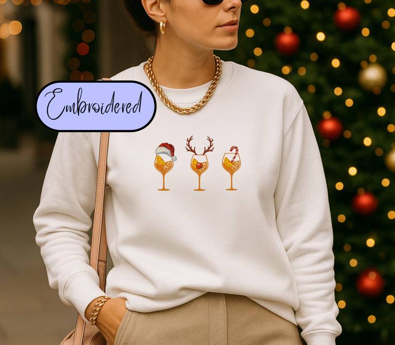 Embroidered Christmas Orange Spritz Sweatshirt Funny Holiday Cocktail Sweater Cozy Embroidery Gift Lover Women Xmas Jumper Italian von CincerelyYoursShop