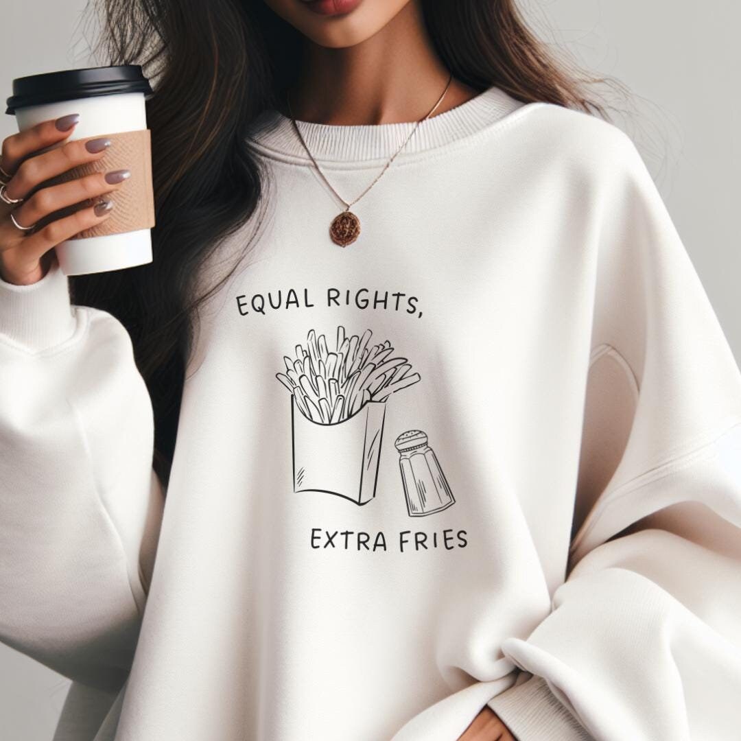 Equal Rights Extra Fries Noddle Retro Sweater Feminist Gift Feminism Cheese Italian Y2K Pride Vintage Equality Female Empowerment Food Girl von CincerelyYoursShop