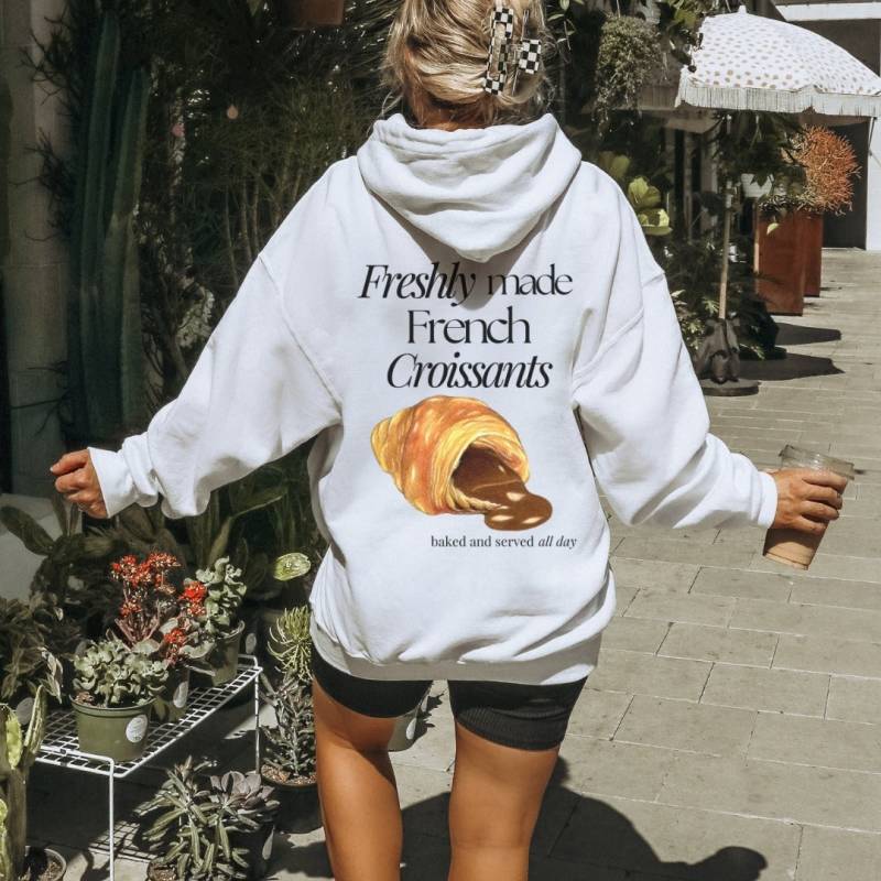 Freshly Made French Croissants Oversized Shirt Retro Breakfast Lover Hoodie Food Chocolate 90S Graphic Student Wellness Back Print Y2K von CincerelyYoursShop