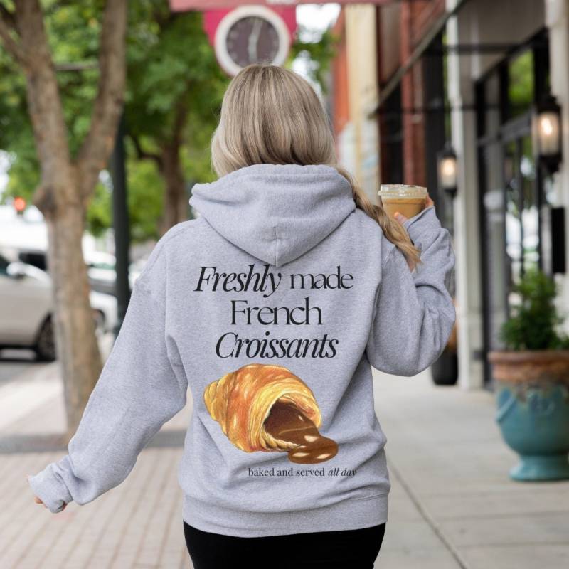 Freshly Made French Croissants Oversized Shirt Retro Breakfast Lover Hoodie Food Chocolate 90S Graphic Student Wellness Back Print Y2K von CincerelyYoursShop