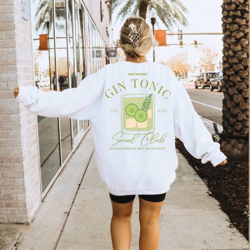 Gin Tonic Social Club Feeling Super Sonic Retro Aesthetic Sweater Backprint Y2K Vintage Cocktail Alcohol Gift Aperitifo Party Crew Hoodie von CincerelyYoursShop