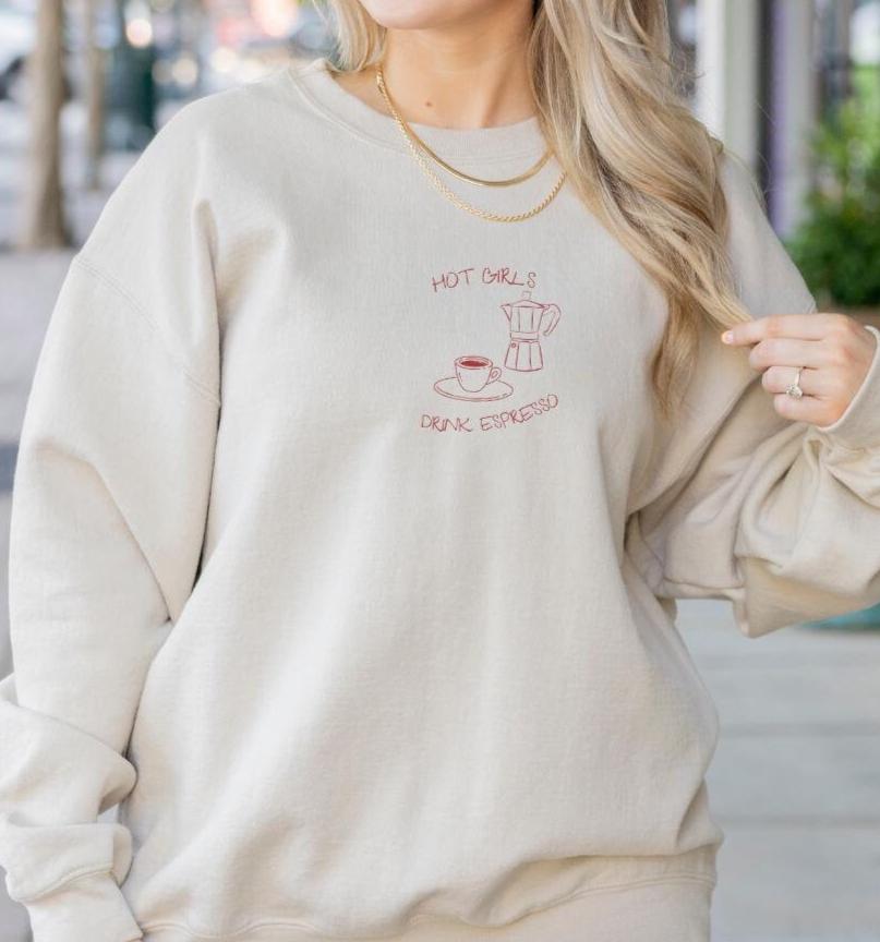 Hot Girls Drink Espresso Retro Coffee Mug Sweatshirt Lover Breakfast Italian Summer Gift 90S Graphic Wellness Girl Y2K Vacation von CincerelyYoursShop