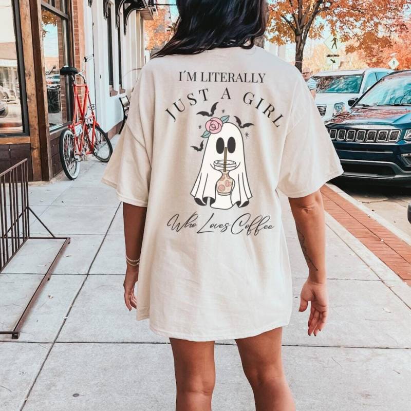 I M Literally Just A Girl Who Loves Coffee Cute Ghost Shirt 90S Iced Lover Halloween Retro Aesthetic Fall Y2K Gift Autumn von CincerelyYoursShop