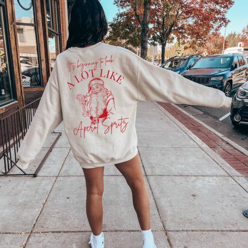 It S Beginning To Look A Lot Like Aperol Spritz Party Sweatshirt Christmas Back Print Holidays Group Vacay Girls-Trip Office Party 90S Shirt von CincerelyYoursShop