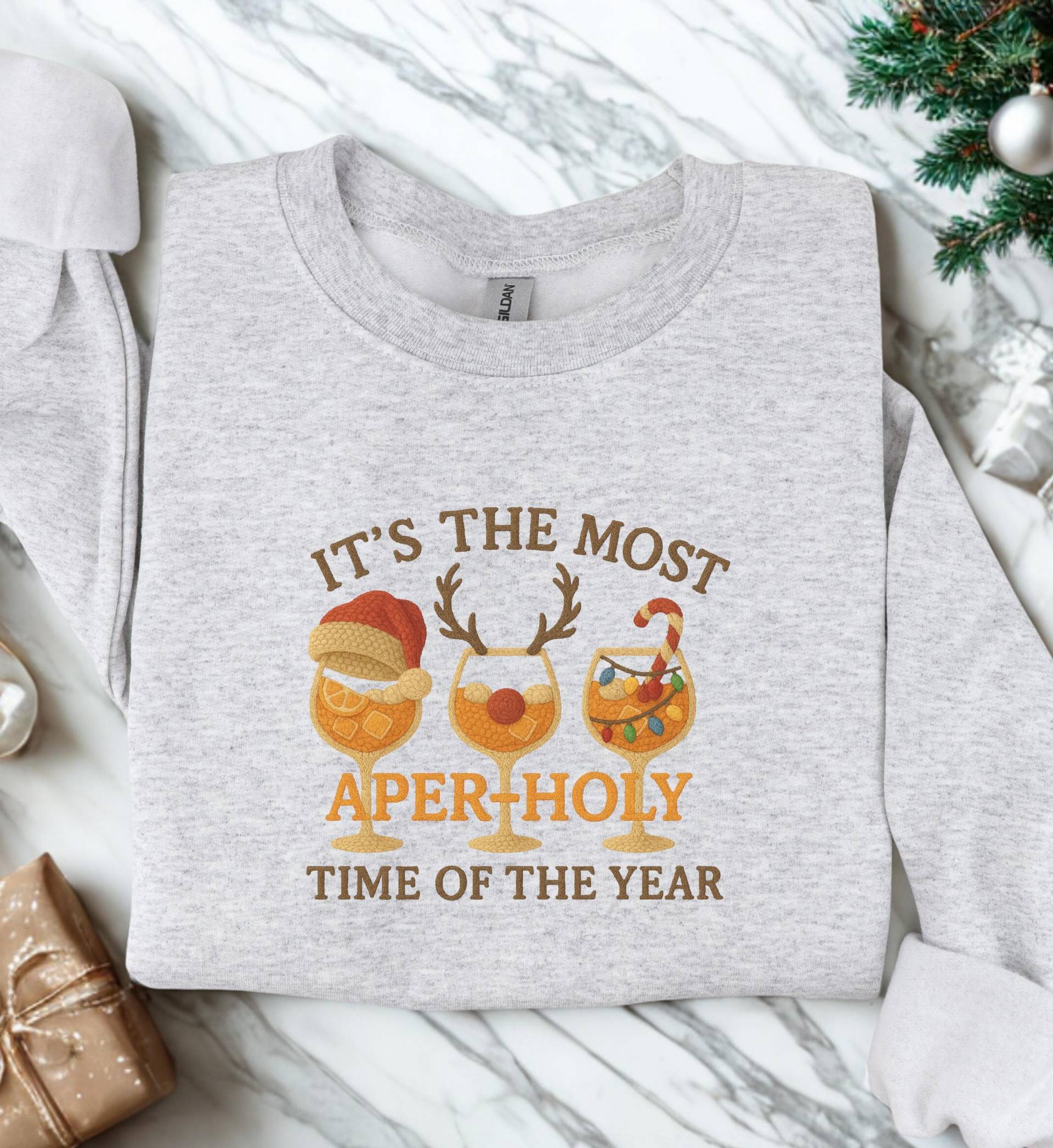 Its The Most Aper Holy Time Of Year Knitted Sweatshirt Orange Spritz Retro Vintage Christmas Aperitif Cocktail Holiday Gift Ugly Sweater von CincerelyYoursShop
