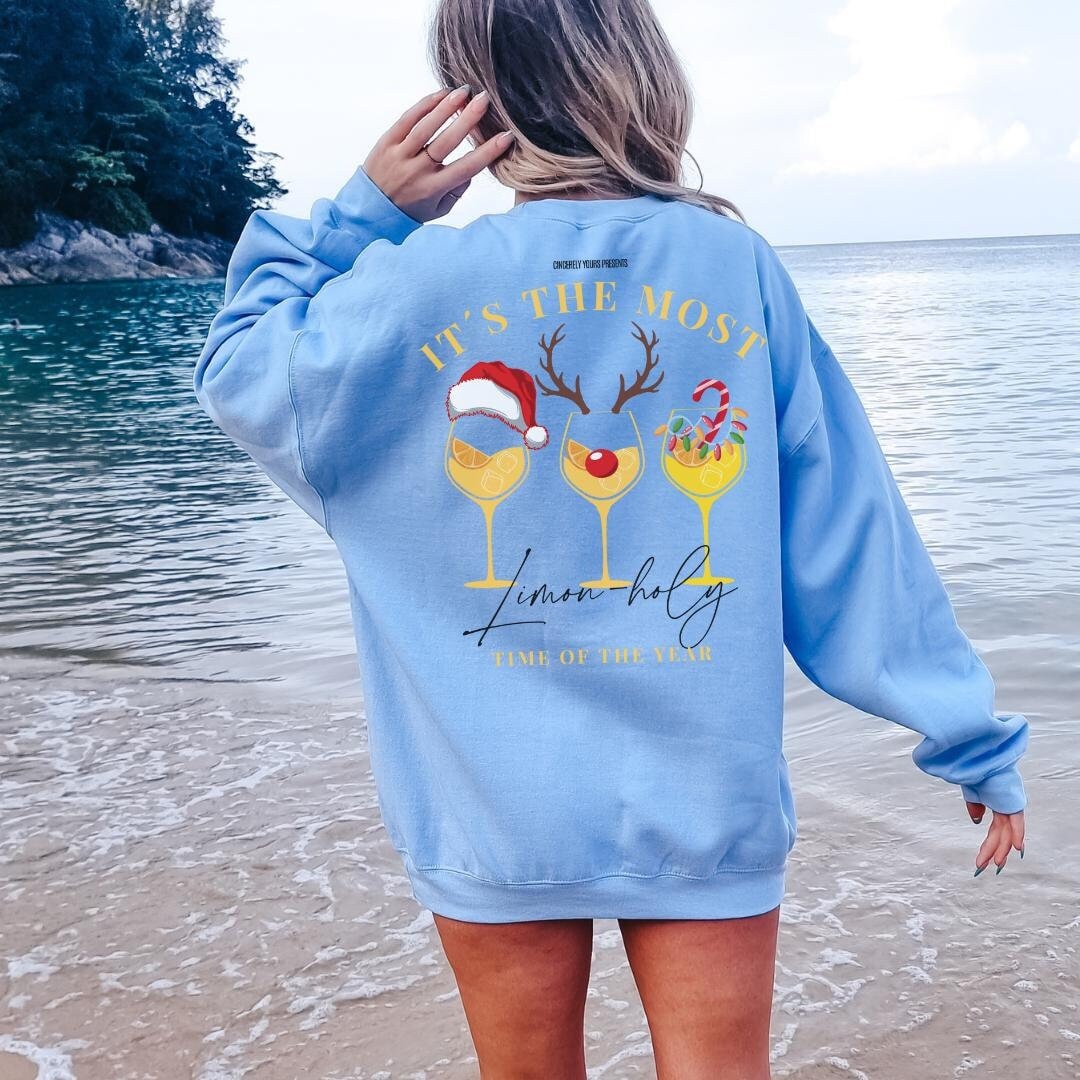 Its The Most Limon-Holy Time Of Year Limoncello Sweatshirt Christmas Spritz Retro Pullover Backprint Y2K Cocktail Lover Gift Aperitifo von CincerelyYoursShop