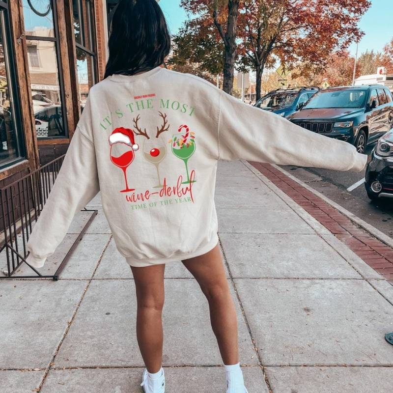 Its The Most Wine-Derful Time Of Year Christmas Retro Sweatshirt Backprint Y2K Wine Lover Alcohol Gift Mother Aperitifo Santa 90S Funny von CincerelyYoursShop