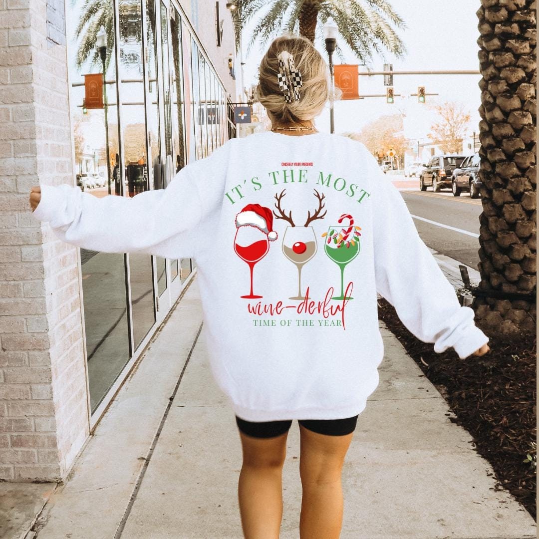Its The Most Wine-Derful Time Of Year Christmas Retro Sweatshirt Backprint Y2K Wine Lover Alcohol Gift Mother Aperitifo Santa 90S Funny von CincerelyYoursShop