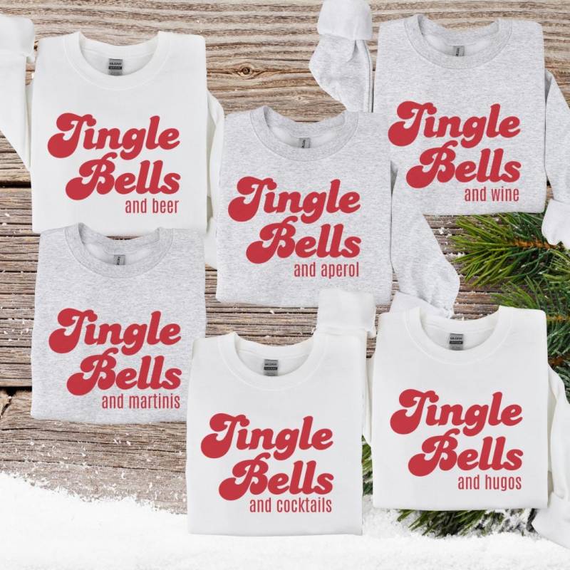 Jingle Bells & Aperol Matching Group Christimas Sweatshirt Family Party Holidays Vacay Girls-Trip Office Wine Hugo Cocktail Beer Funny von CincerelyYoursShop