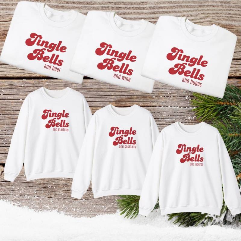 Jingle Bells & Aperol Matching Group Christimas Sweatshirt Family Party Holidays Vacay Girls-Trip Office Wine Hugo Cocktail Beer Funny von CincerelyYoursShop