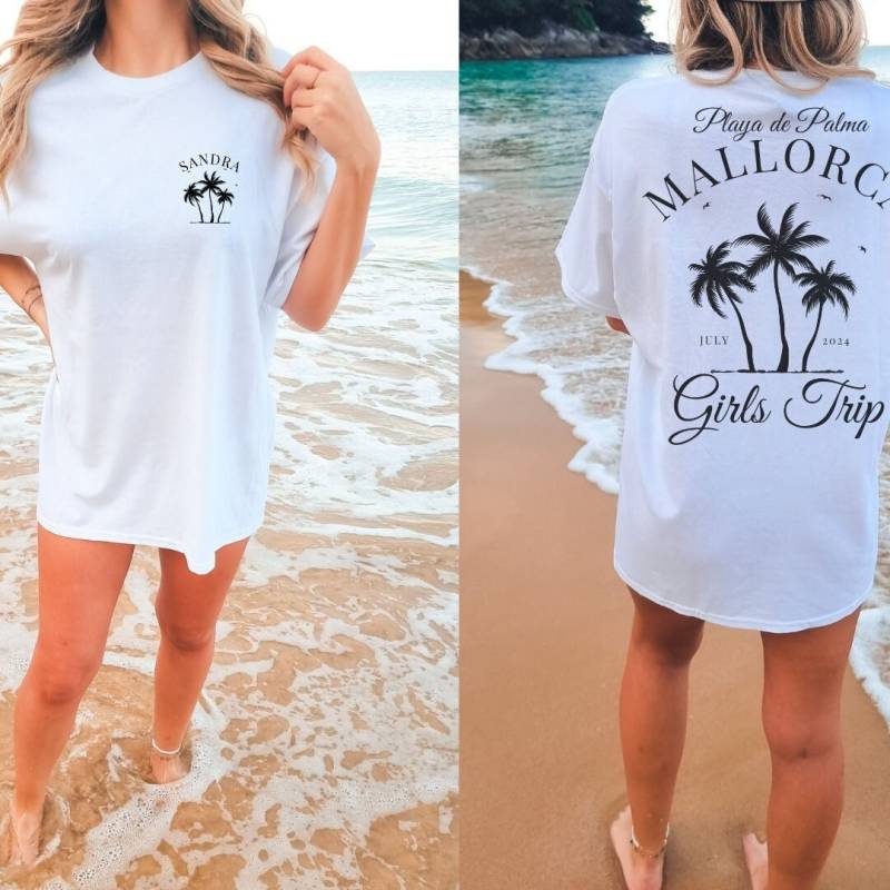 Mallorca Girls Trip Cocktail Party Shirt Malle 2024 Oversized Back Print Urlaub Group Jga Girls-Trip Mädelsausflug Personalized von CincerelyYoursShop