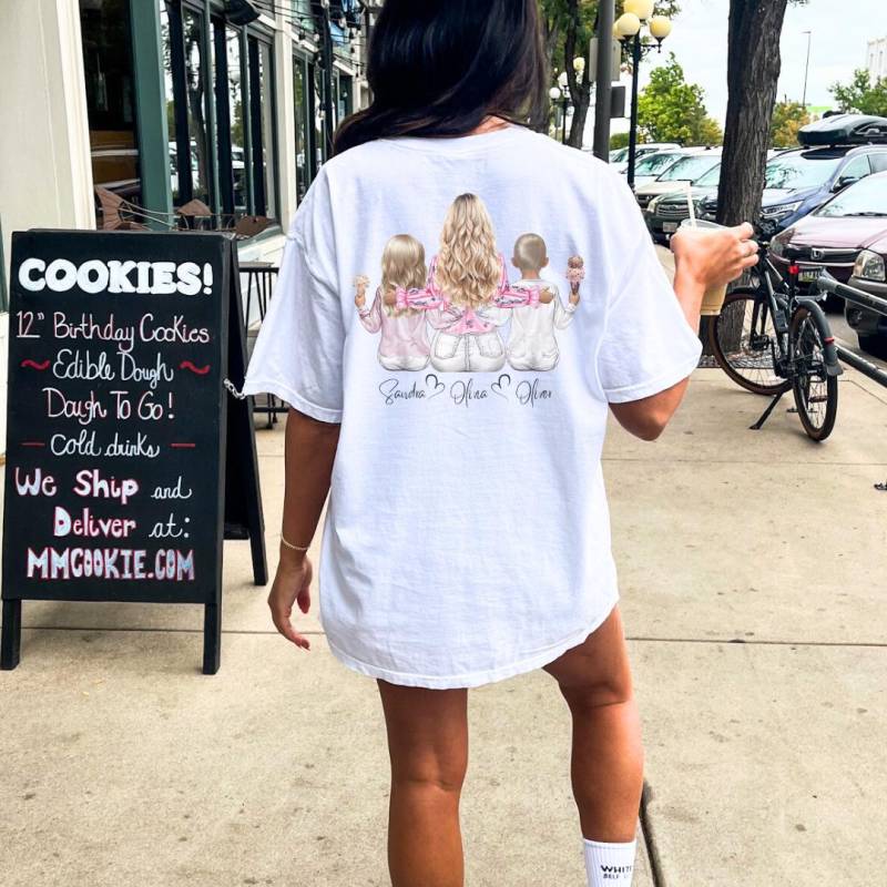 Mama Shirt Personalized Names Custom Picture Kids Backprint Mom T-Shirt Mothers Day Gift Mother Pocket Print 90S Girl Boy Twin Family von CincerelyYoursShop