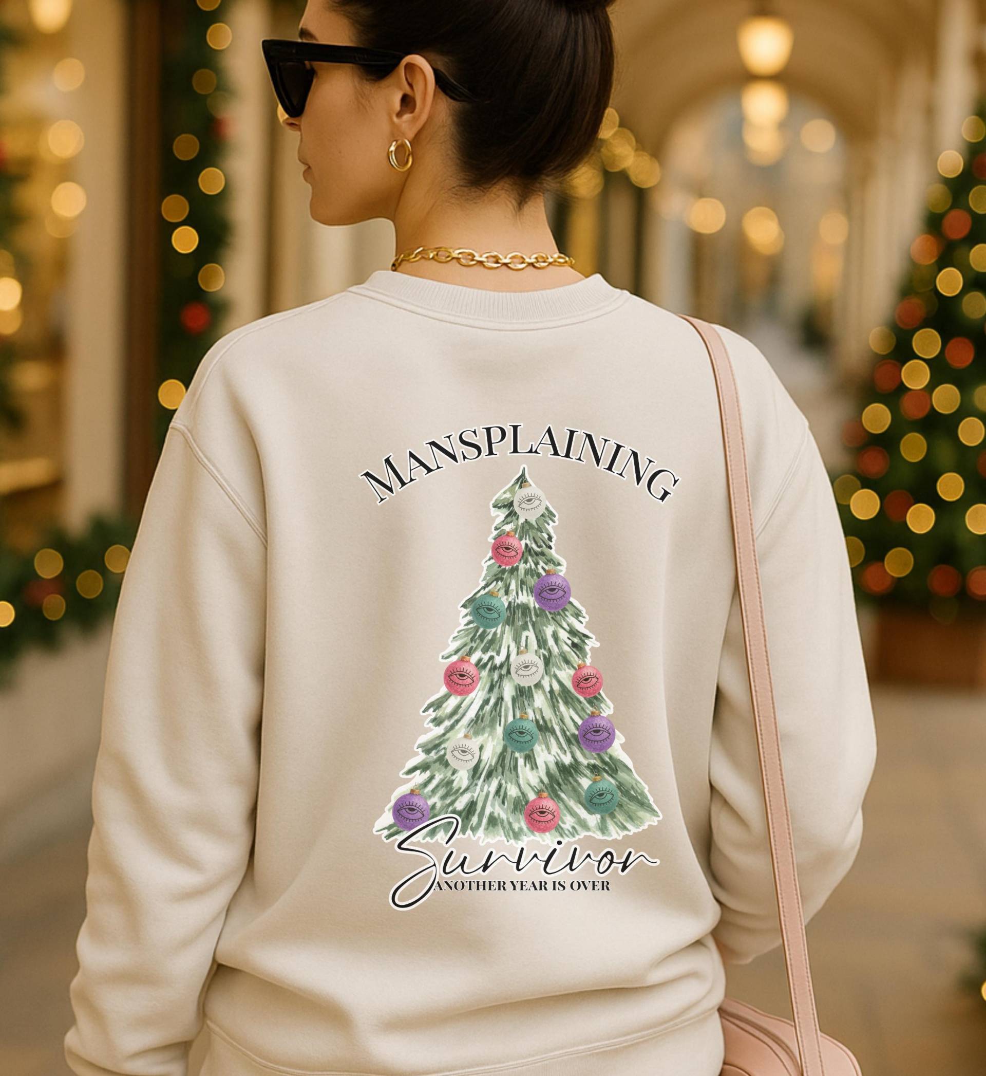 Mansplaining Survivor Christmas Tree Sweatshirt Backprint Funny Feminist Xmas Sweater Eye Rolling Ornament Equality Protest Holiday Bestie von CincerelyYoursShop