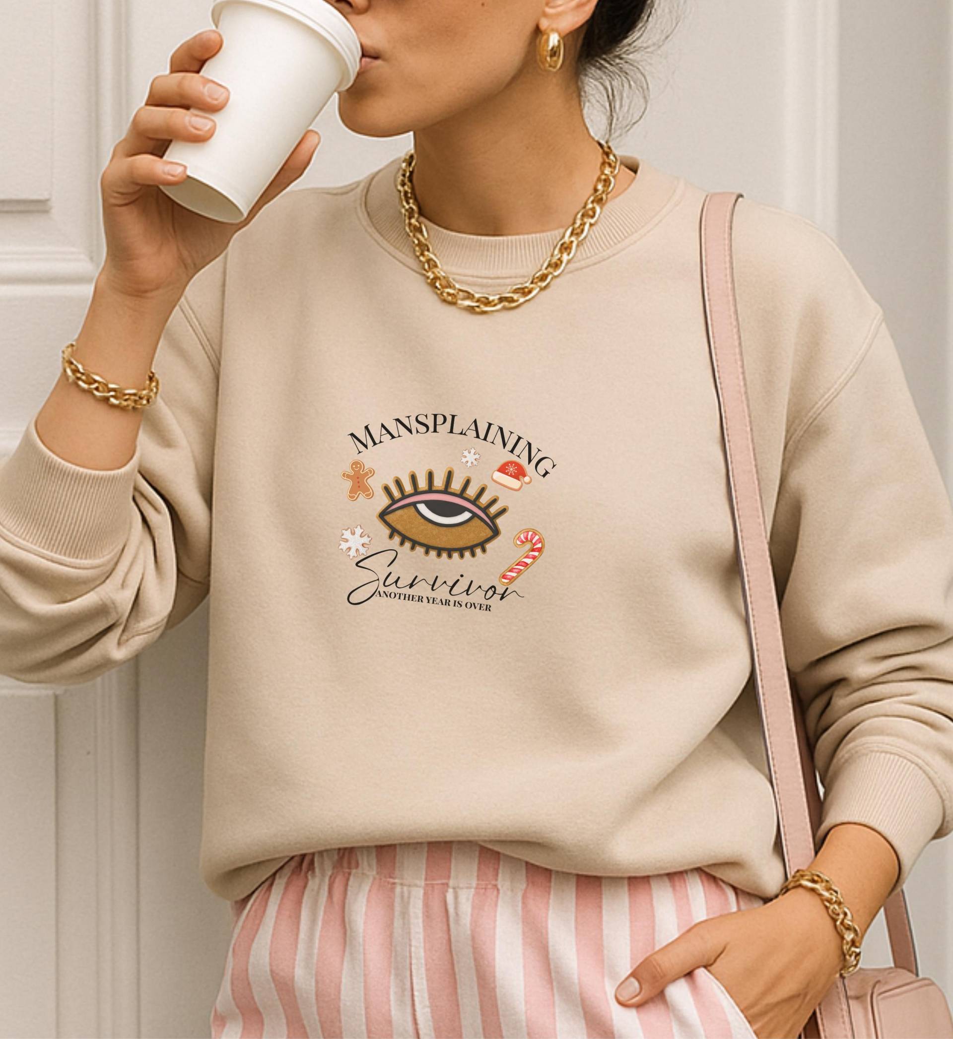 Mansplaining Survivor Eye Sweatshirt Funny Feminist Ugly Christmas Sweater Unhinged Holiday Equality Shirt Protest Matching Women Crewneck von CincerelyYoursShop