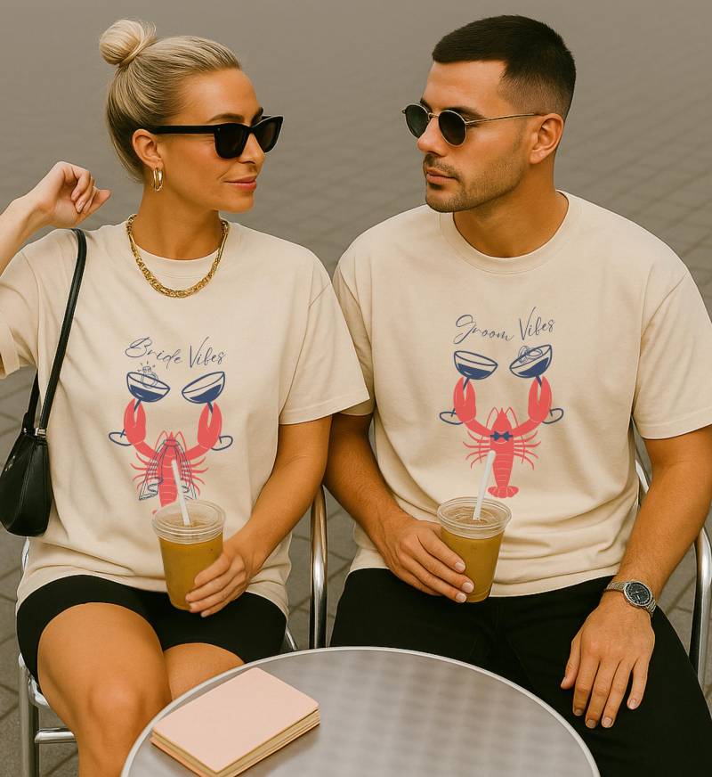 Matching Lobster Bride Groom Shirts Funny Coastal Wedding Tees Vibes Couple Honeymoon Gift Italian Summer Outfit Unhinged von CincerelyYoursShop