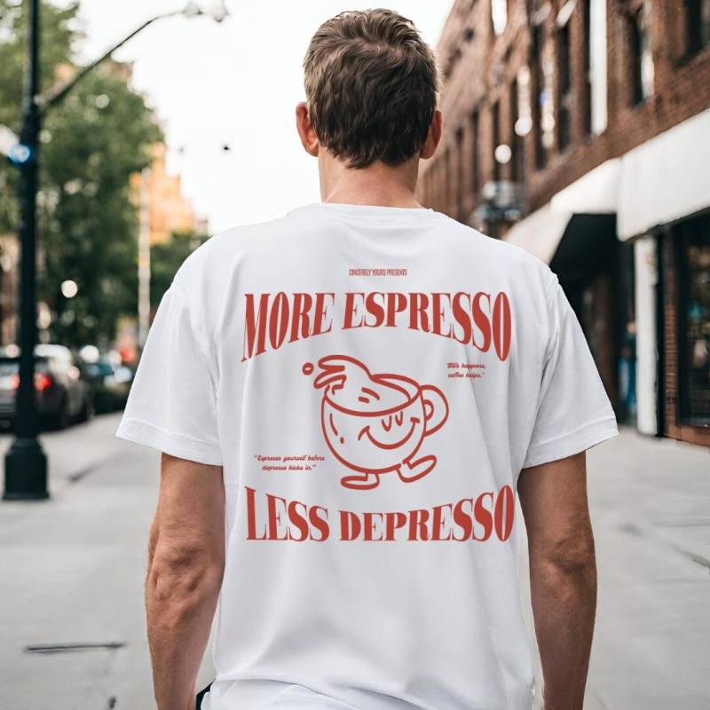 More Espresso Less Depresso Retro Coffee Mug Shirt Lover T-Shirt Food Mothers Day Gift 90S Graphic Tshirt Back Print Y2K Breakfast von CincerelyYoursShop