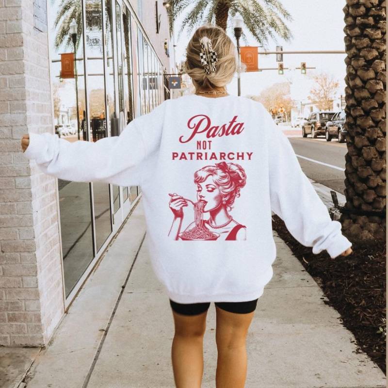 Pasta Not Patriarchy Oversized Noddle Retro Sweater Feminist Gift Feminism Cheese Italian Y2K Pride Vintage Equality Female Empowerment Food von CincerelyYoursShop