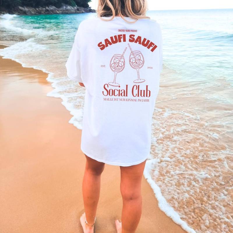 Saufi Social Club Aperol Spritz Party Shirt Malle 2025 Oversized Back Print Mallorca Holiday Group Jga Girls Trip Personalized Boys von CincerelyYoursShop