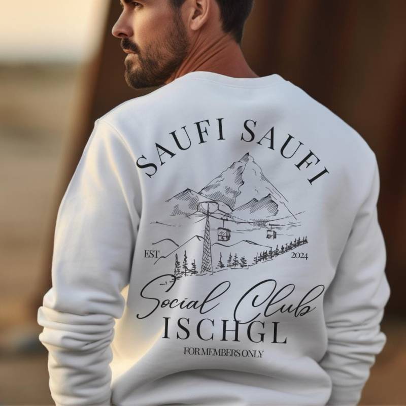 Saufi Social Club Apres Ski Party Sweatshirt 2024 Oversized Back Print Boys Group Jga Girls-Trip Bachelor Personalized Vacay Sweater von CincerelyYoursShop