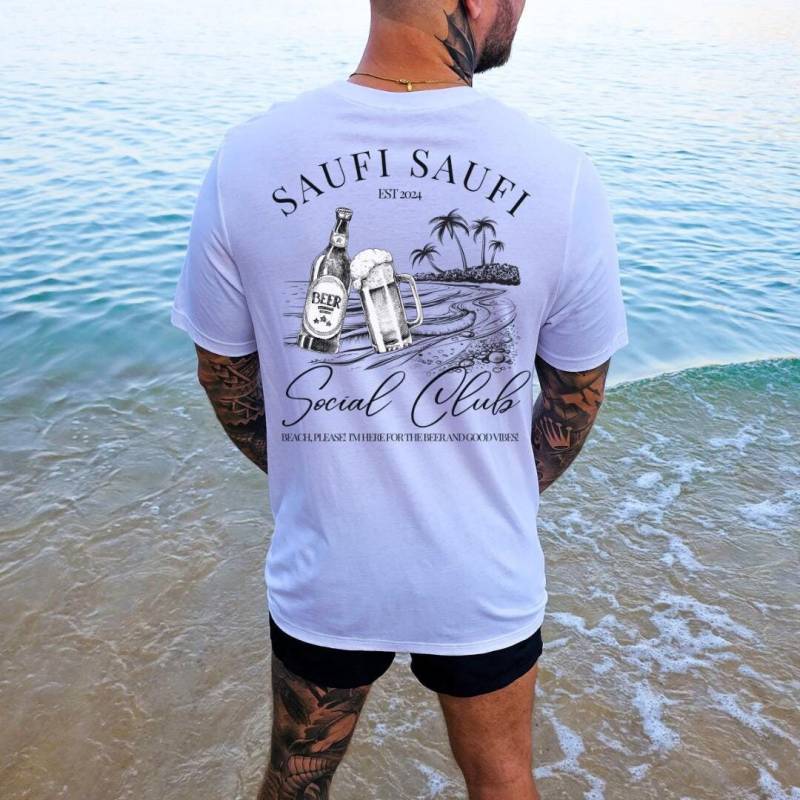 Saufi Social Club Beer Party Shirt Malle 2024 Beach Back Print Name Mallorca Vacay Group Jga Girls-Trip Boys Personalized Beer Mug Y2K von CincerelyYoursShop