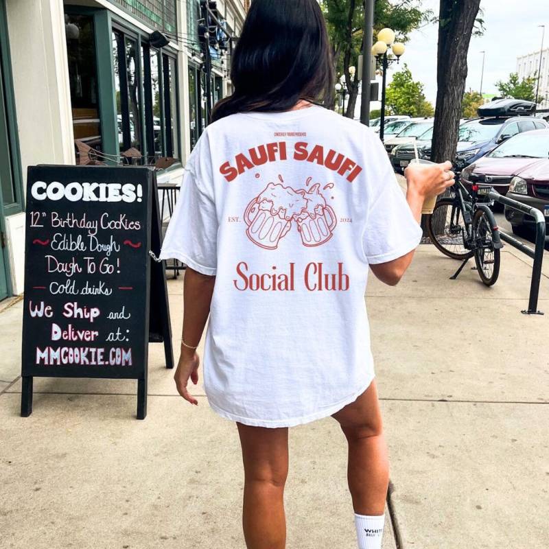 Saufi Social Club Bier Party Shirt Malle Back Print Mallorca Vacay October Group Girls-Trip Büro Party Personalized Spring Break Y2K von CincerelyYoursShop