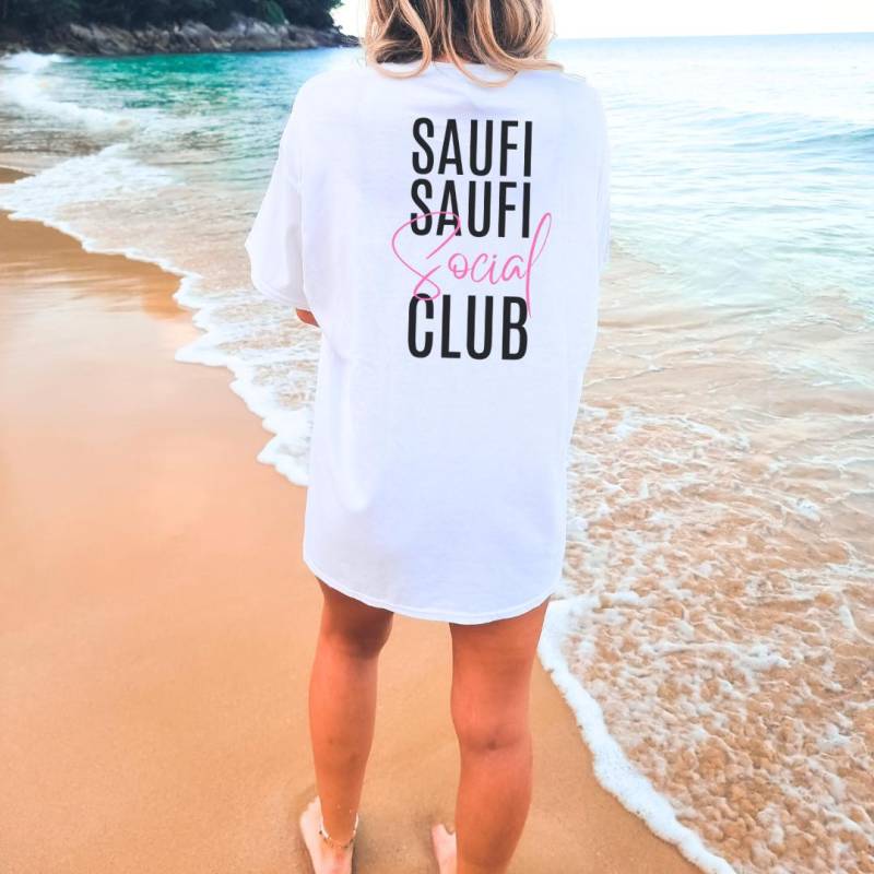 Saufi Social Club Cocktail Party Shirt 90S Malle Oversized Back Print Mallorca Urlaub Group Jga Girls-Trip Mädelsausflug Personalized von CincerelyYoursShop