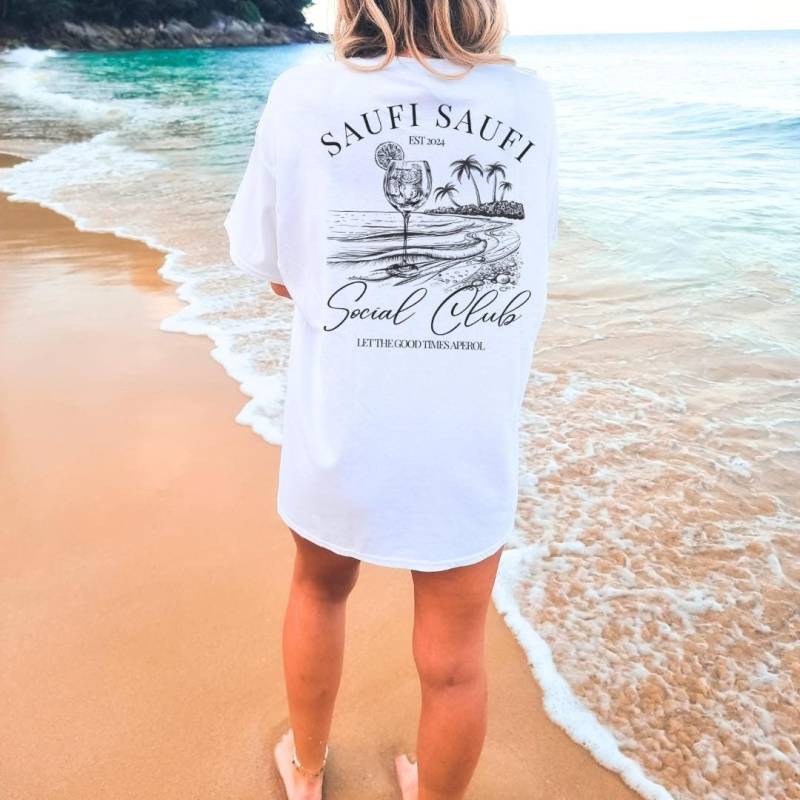 Saufi Social Club Cocktail Party Shirt Malle 2024 Aperol Spritz Back Print Name Mallorca Vacay Group Jga Girls-Trip Boys Personalized von CincerelyYoursShop