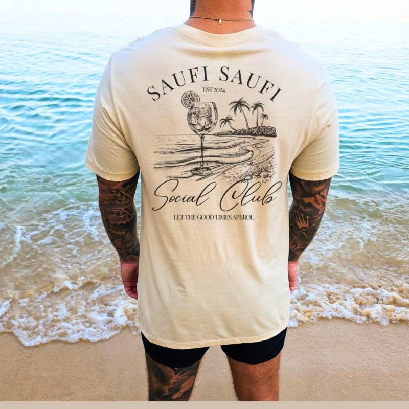 Saufi Social Club Cocktail Party Shirt Malle 2024 Aperol Spritz Back Print Name Mallorca Vacay Group Jga Girls-Trip Boys Personalized von CincerelyYoursShop