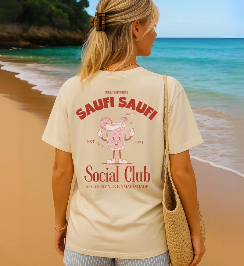 Saufi Social Club Cocktail Party Shirt Malle 2025 Oversized Back Print Mallorca Urlaub Group Jga Girls-Trip Mädelsausflug Personalized von CincerelyYoursShop