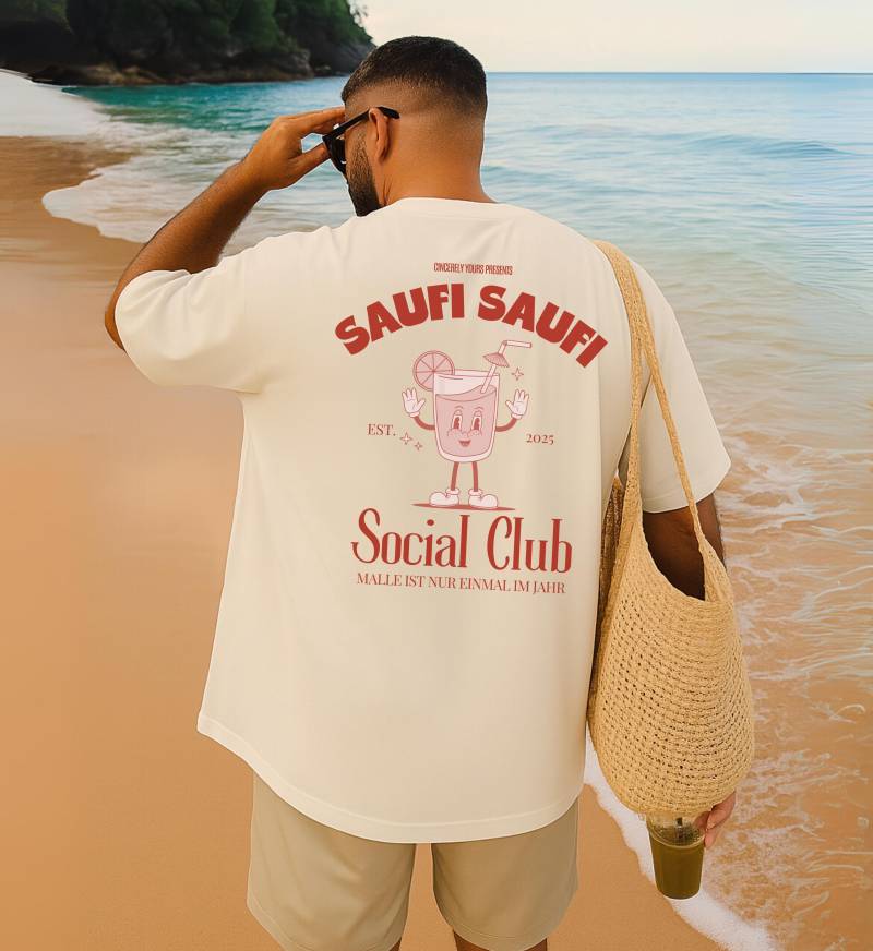 Saufi Social Club Cocktail Party Shirt Malle 2025 Oversized Back Print Mallorca Urlaub Group Jga Girls-Trip Mädelsausflug Personalized von CincerelyYoursShop