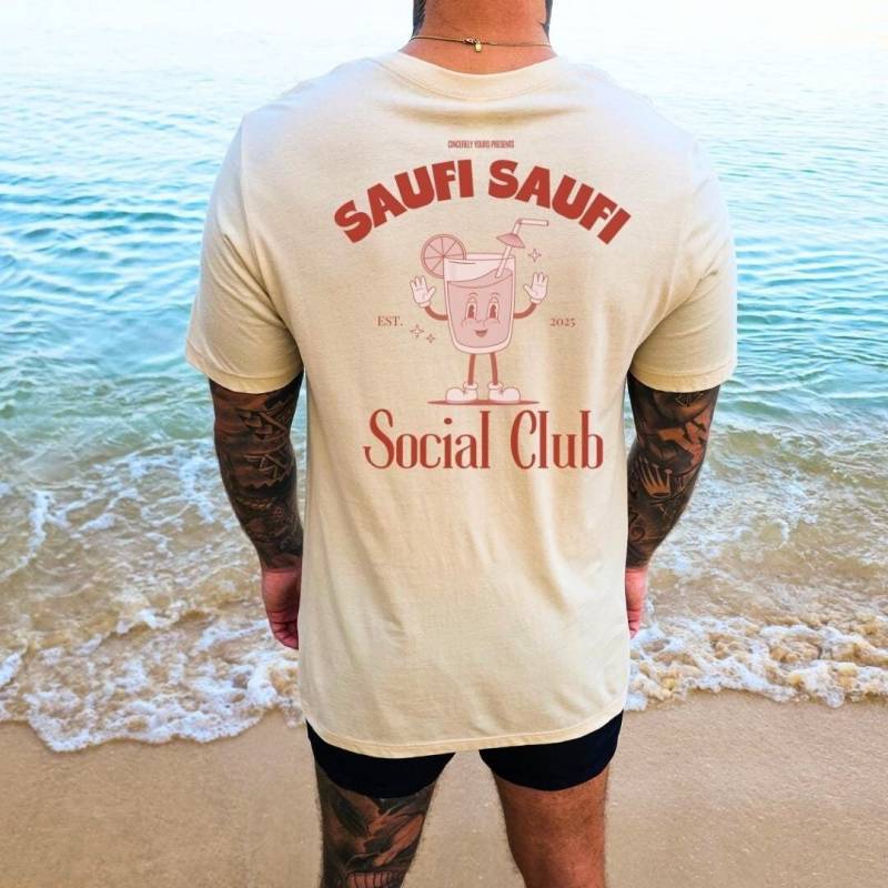 Saufi Social Club Cocktail Party Shirt Malle 2025 Spring Break Back Print Mallorca Urlaub Group Girls-Trip Firmen Personalized von CincerelyYoursShop