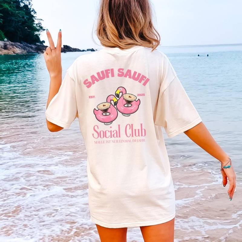 Saufi Social Club Flamingo Espresso Martini Party Shirt Malle Unisex Back Print Mallorca Holiday Group Jga Girls Trip Personalized von CincerelyYoursShop