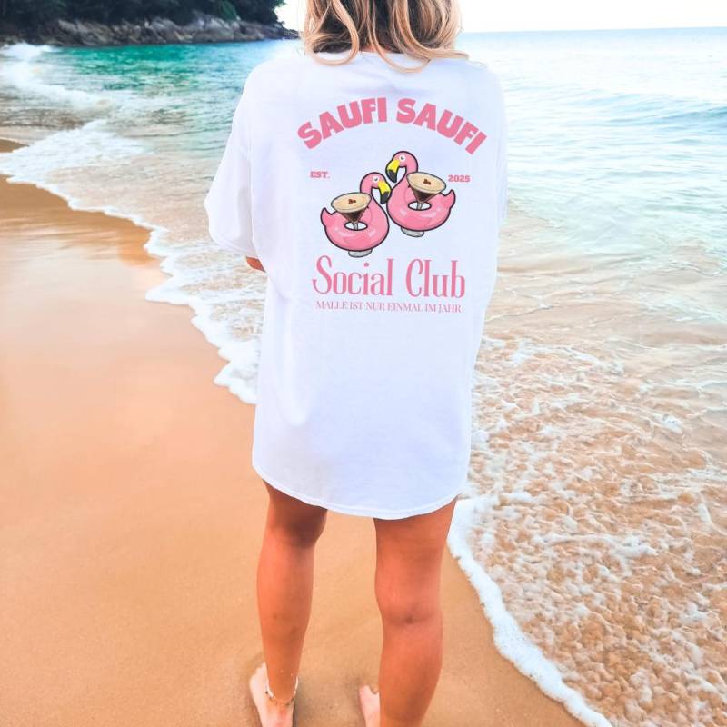 Saufi Social Club Flamingo Espresso Martini Party Shirt Malle Unisex Back Print Mallorca Holiday Group Jga Girls Trip Personalized von CincerelyYoursShop