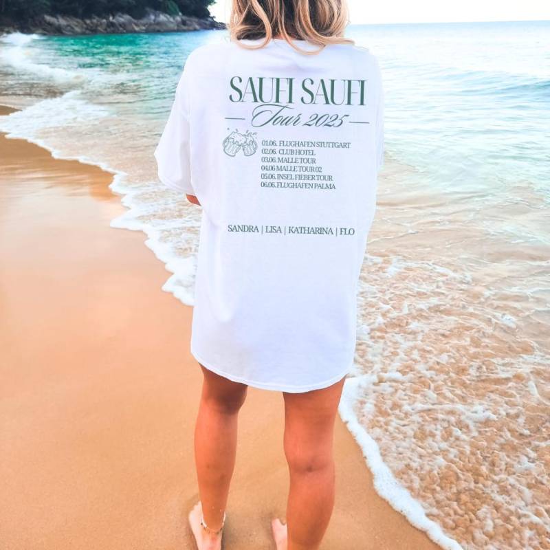 Saufi Tour 2025 Cocktail Party Shirt Malle Oversized Back Print Mallorca Holiday Group Jga Girls Trip Personalized Festival Concert von CincerelyYoursShop