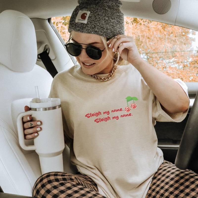 Sleigh My Name Disco Ball Cherry Retro Unhinged Shirt Funny Meme Girly Comic Gift Silly Pinterest Y2K Christmas Sarcasm 90S Santa von CincerelyYoursShop