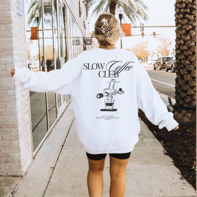 Slow Coffee Club Unisex Sweatshirt Retro Coffee Lover Portafilter Machine Mothers Day Gift 90S Graphic Back Print Breakfast Y2K Espresso von CincerelyYoursShop