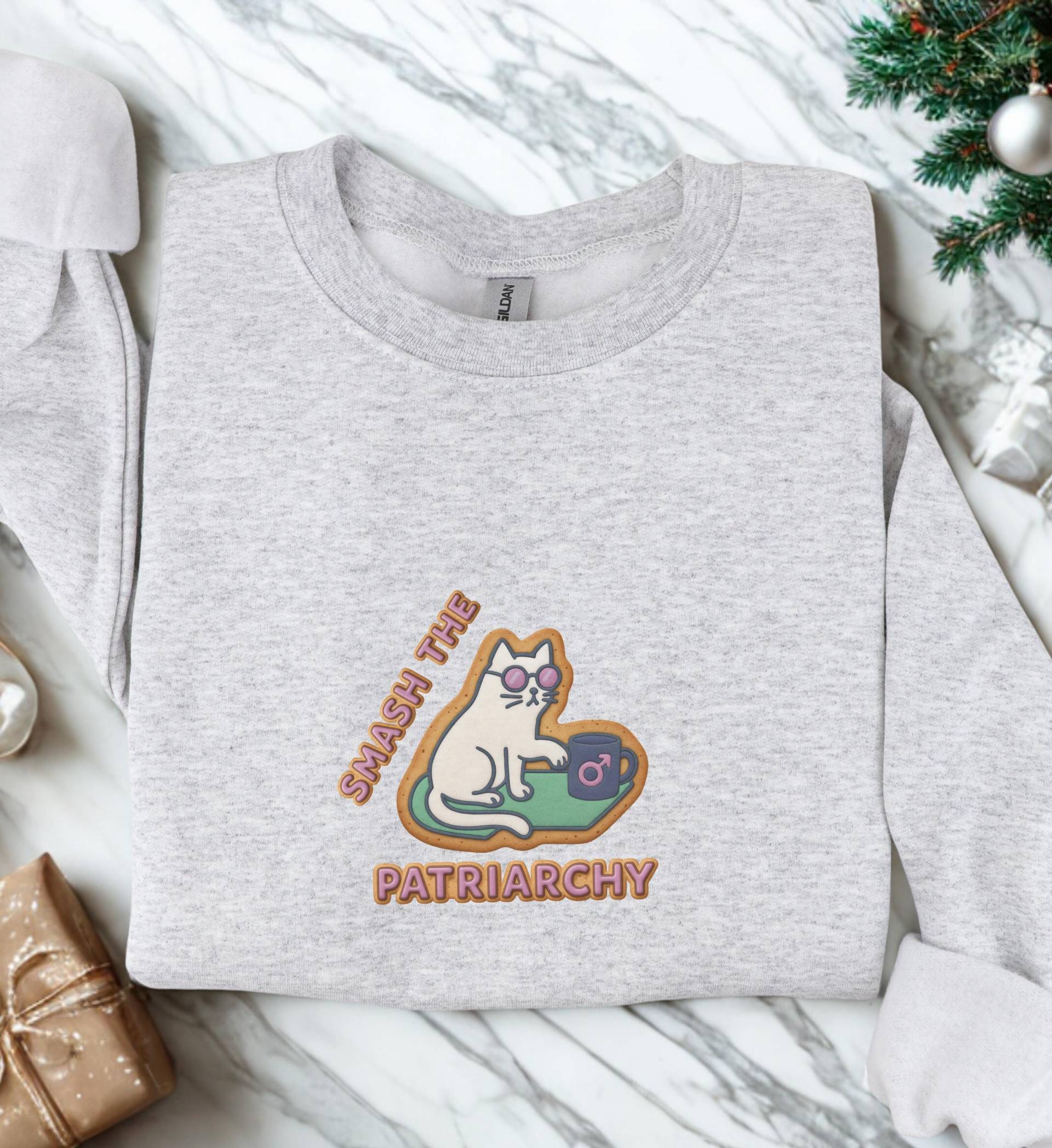 Smash The Patriarchy Cookie Cat Feminist Sweatshirt Funny Equality Women Empowerment Gift Political Statement Christmas Activist Jumper 90S von CincerelyYoursShop
