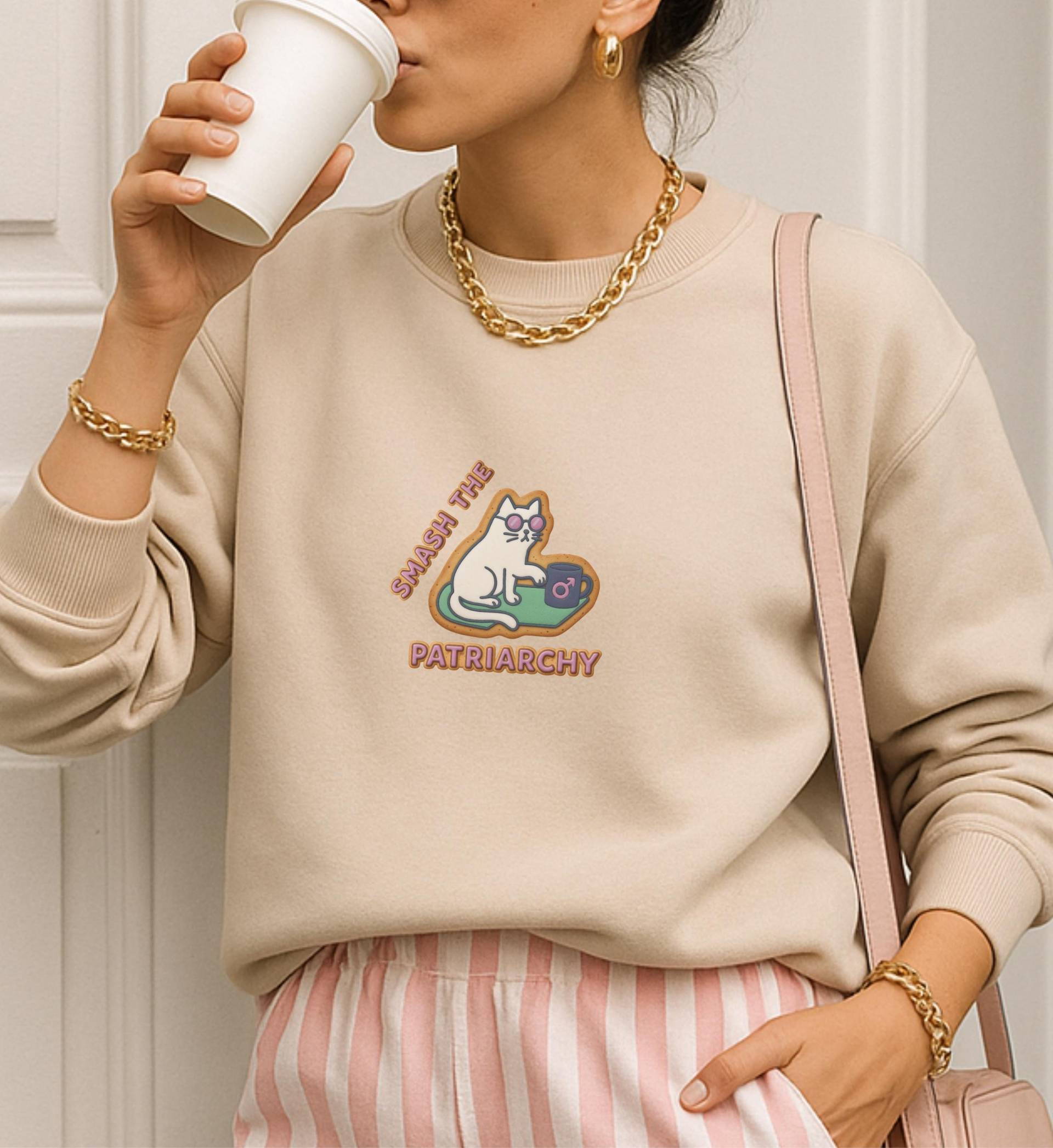 Smash The Patriarchy Cookie Cat Feminist Sweatshirt Funny Equality Women Empowerment Gift Political Statement Christmas Activist Jumper 90S von CincerelyYoursShop