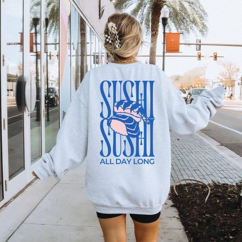 Sushi All Day Long Shirt Retro Nigiri Japanese Food Lover Sweatshirt Back Print 90S Hoodie Vintage Gift Art Graphic Y2K von CincerelyYoursShop